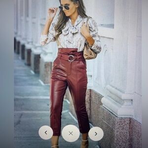 Burgundy Belted Ankle Pants